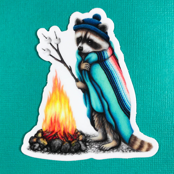Abundance Illustration - Raccoon roasting marshmallows sticker