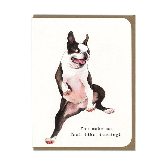 Amy Rose Moore Illustration - Love - Dancing Boston Terrier Dog - Greeting Card