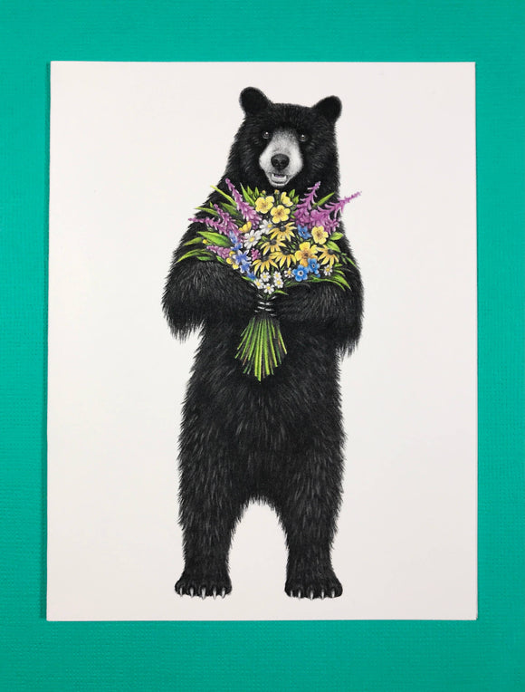 Abundance Illustration - A2 size flower bear greeting card (blank inside)